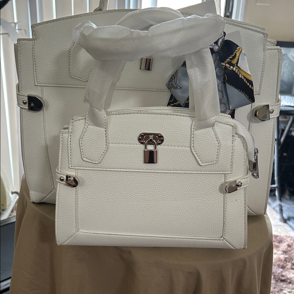 Chic White Vegan Leather Satchel Set